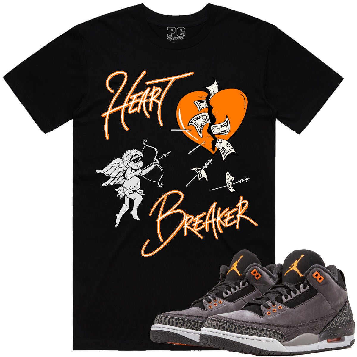 Jordan 3 Fear 3s Shirt - Heart Breaker Orange & Black Shirt