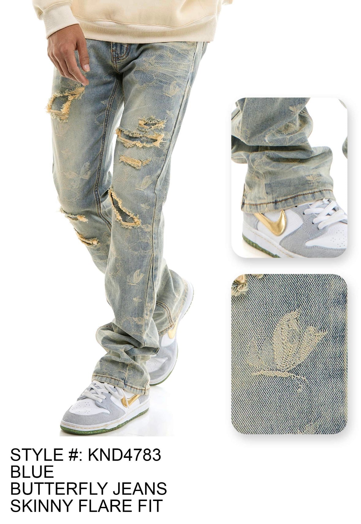 KDNK - KND4783 Blue Butterfly Skinny Jean