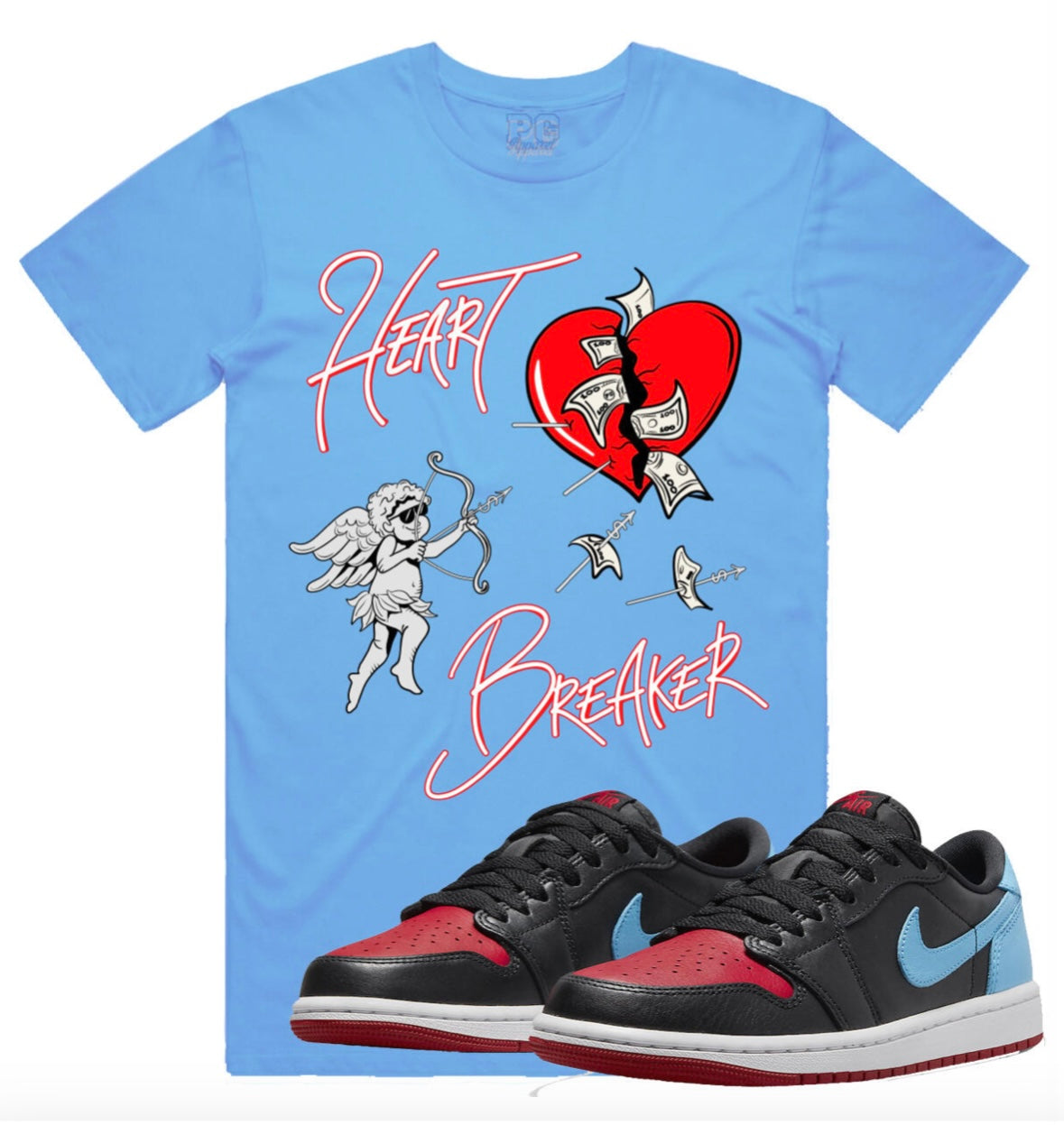 Jordan 1 UNC Chicago 1s Shirt Heart Breaker Sky Blue Red Tee