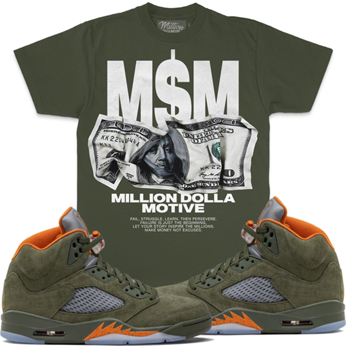 Jordan 5 Olive 5s Shirt Million - M$M Olive Green Shirt MCM M$ M$M