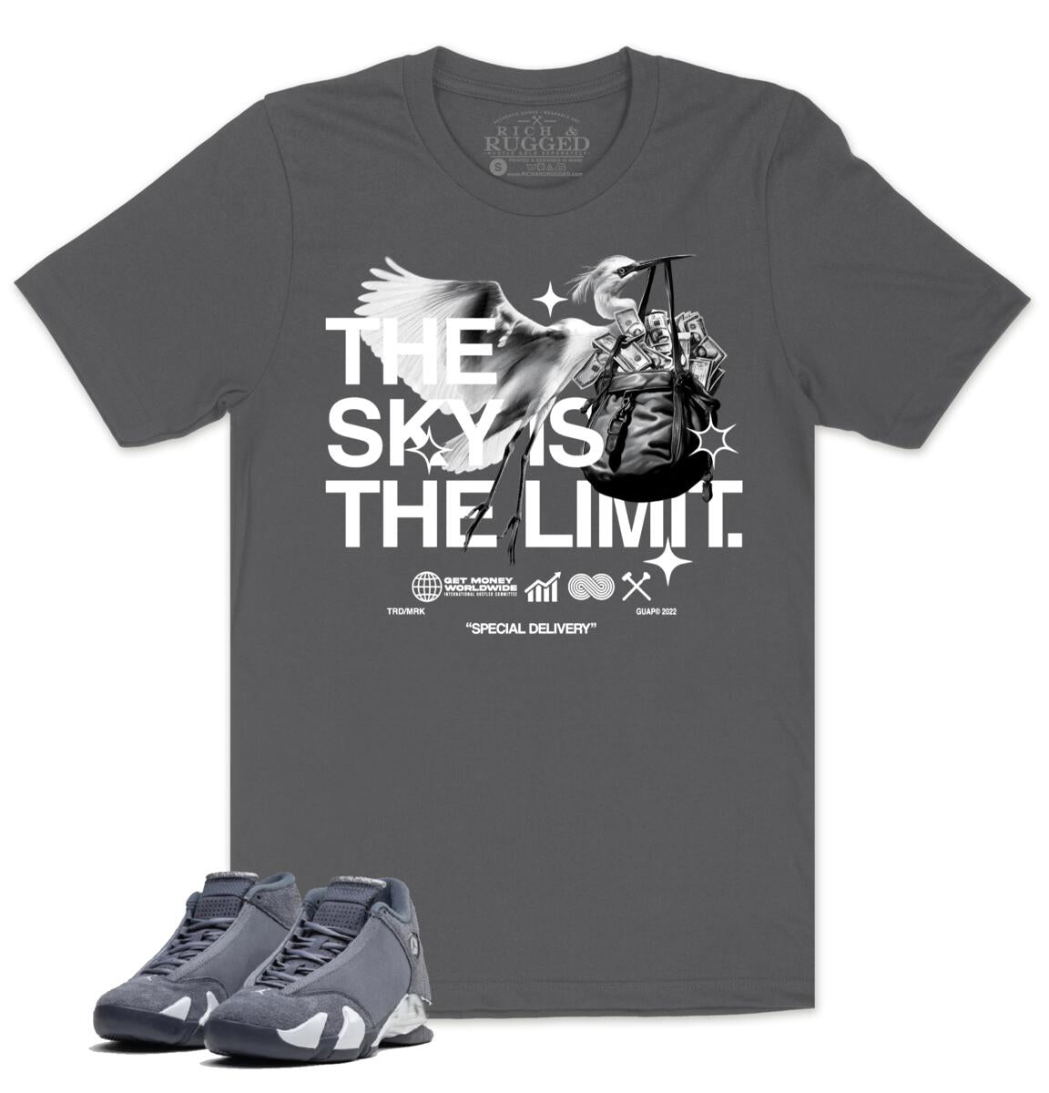 Jordan 14 Flint Grey 14s Rich & Rugged - Sky Is The Limit Grey Shirt