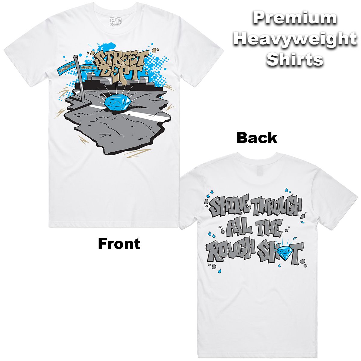 Wolfe Grey 5’s T-Shirt Street Dept Diamond - White UNC Blue Tee