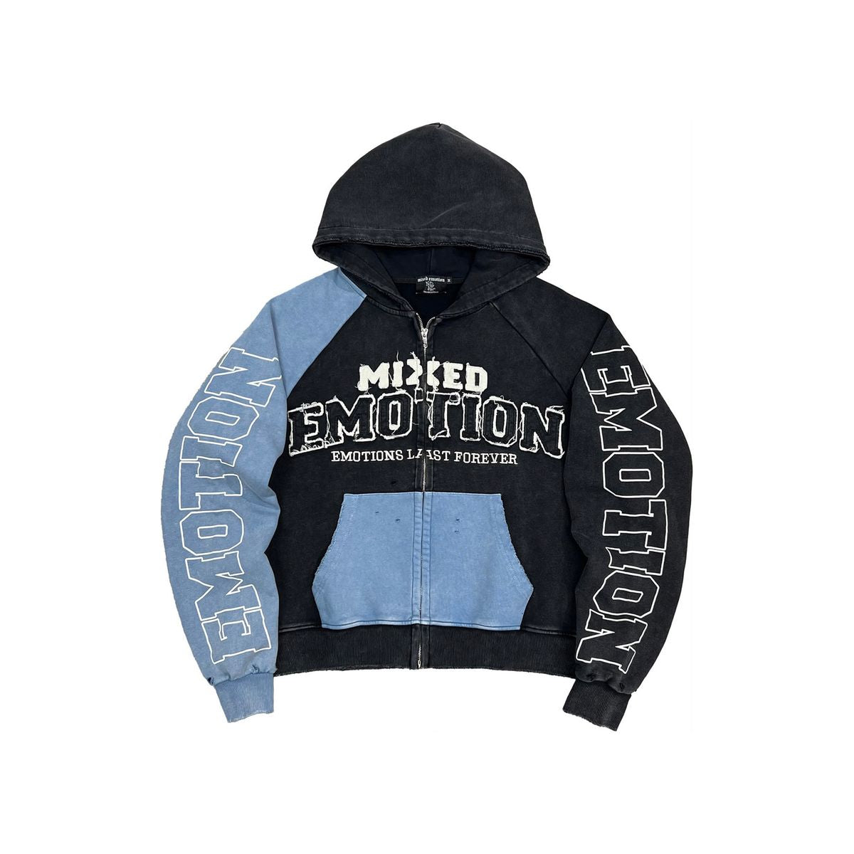 Mixed Emotions - Varsity Sky Blue Black Hoodie