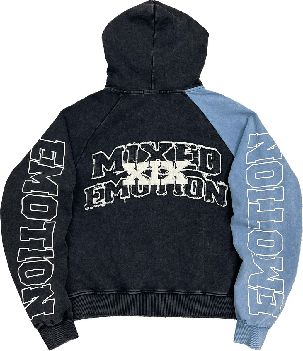 Mixed Emotions - Varsity Sky Blue Black Hoodie