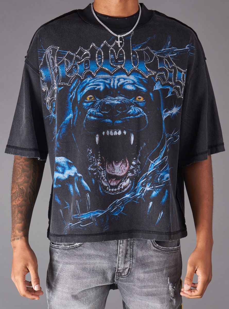 Young Saint Hercules Rhinestone Black Tee - Premium Luxury Streetwear