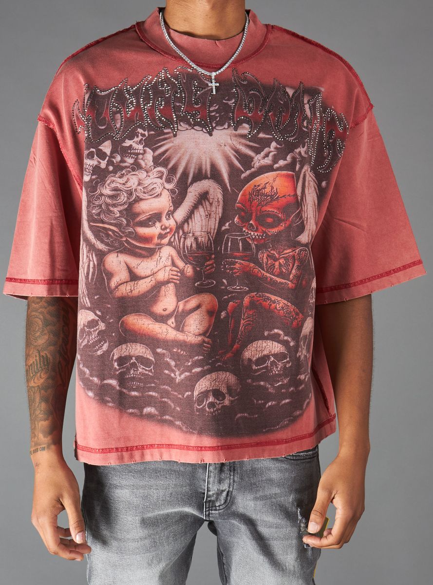 Young Saint - Wine Glass Baby Rhinestone Red Tee