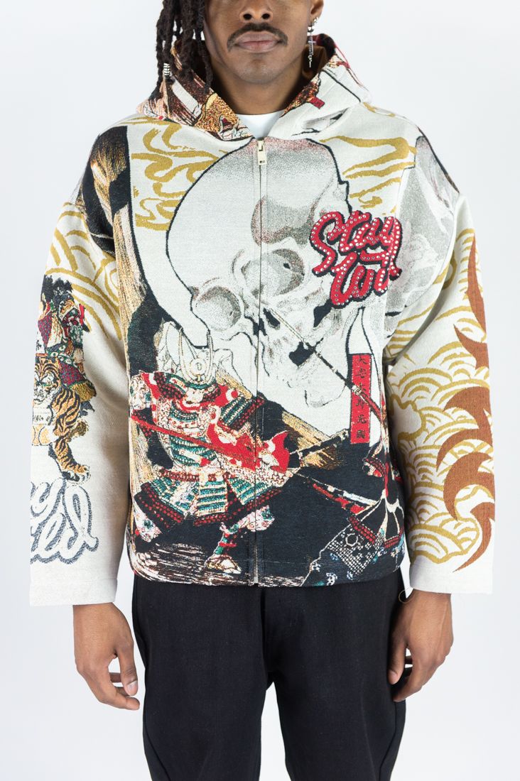 Rebel Minds Stay Wild Cream Tapestry Hoodie Premium Streetwear