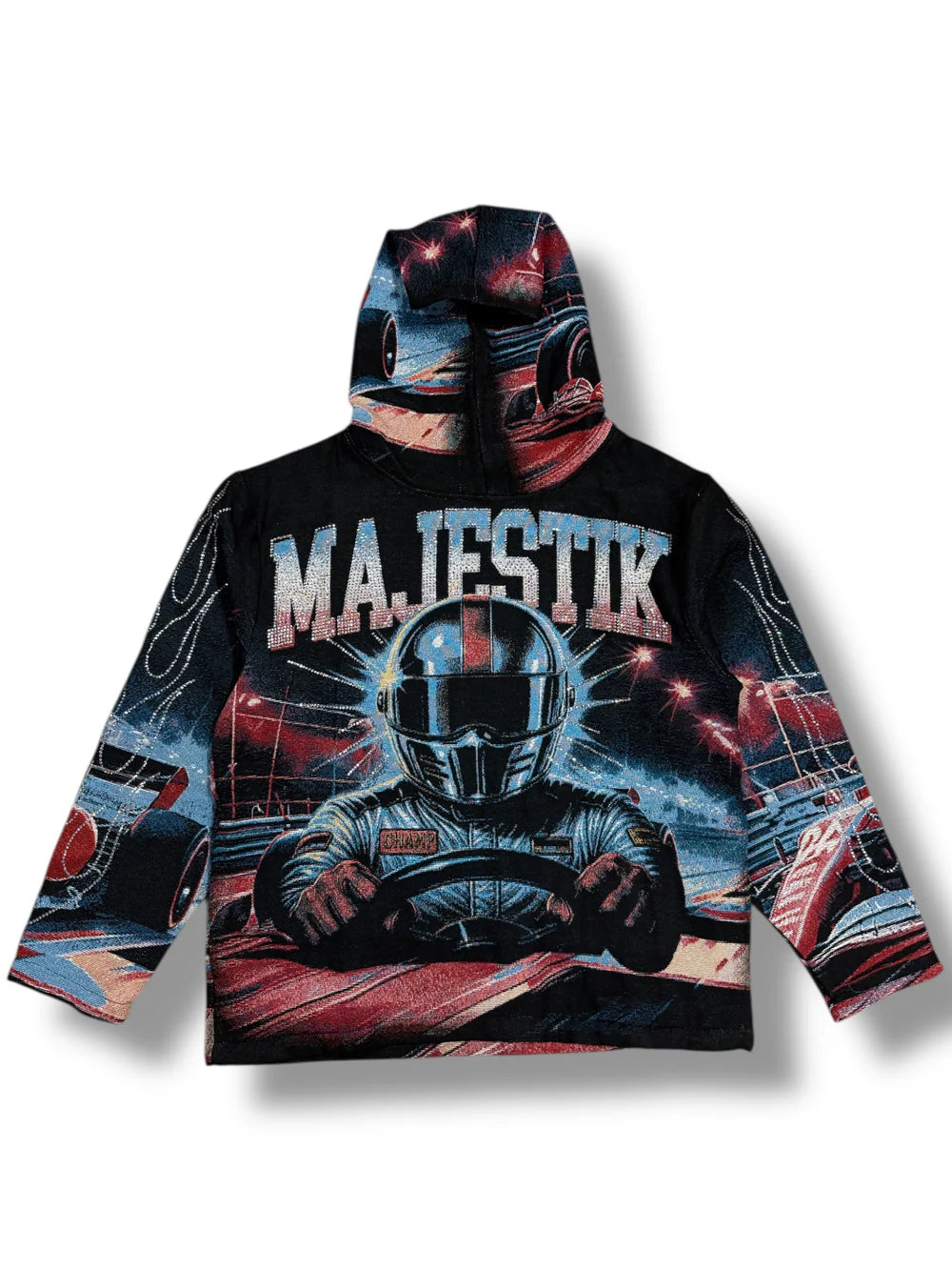 Majestik Race Car Hoodie - Black Multi Color Graphic Streetwear Premium
