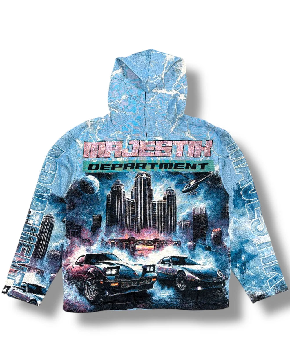 Majestik Sports Car Hoodie - Sky Blue Graphic Streetwear | Premium Quality