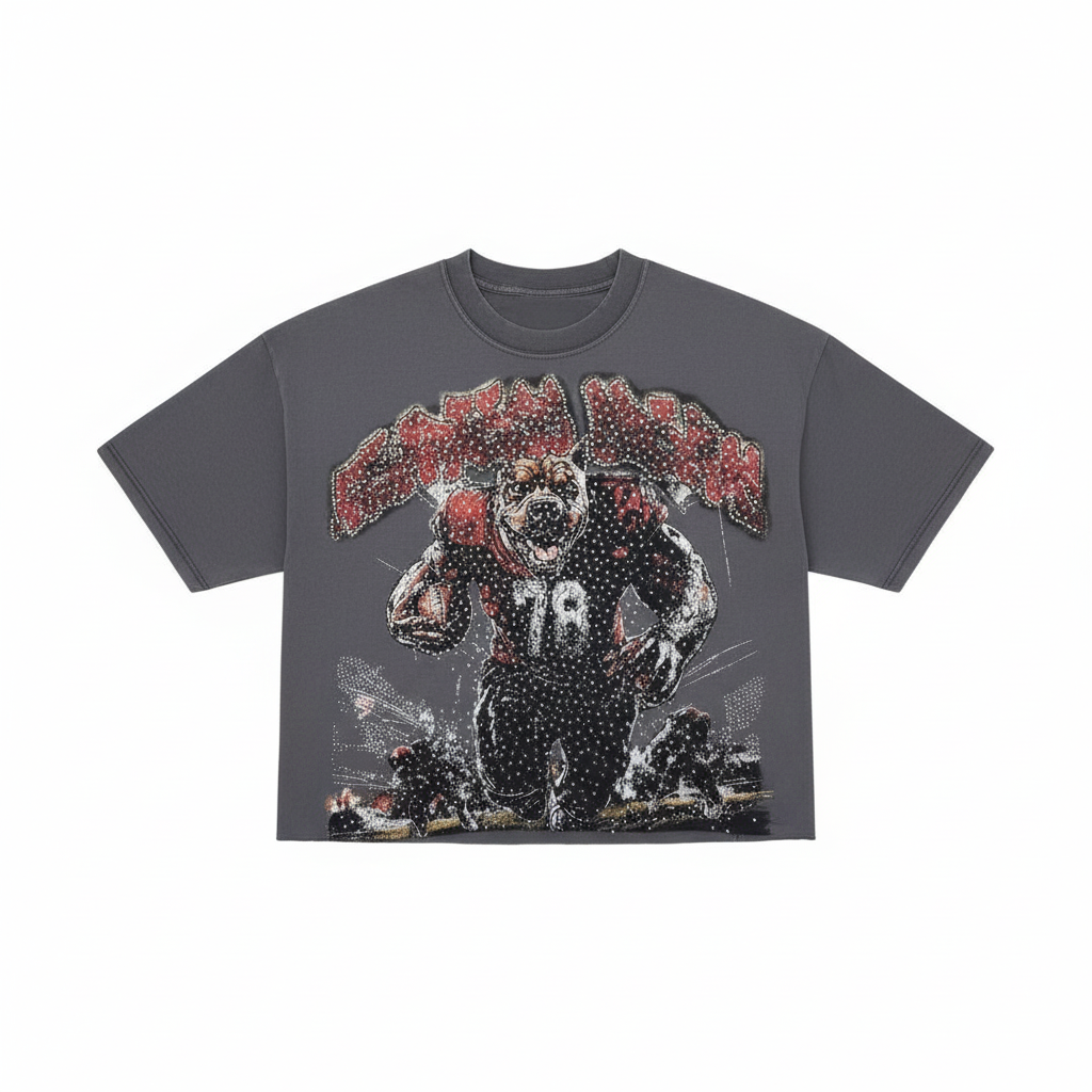 Young Saint - Football Rhinestone Grey Red Tee
