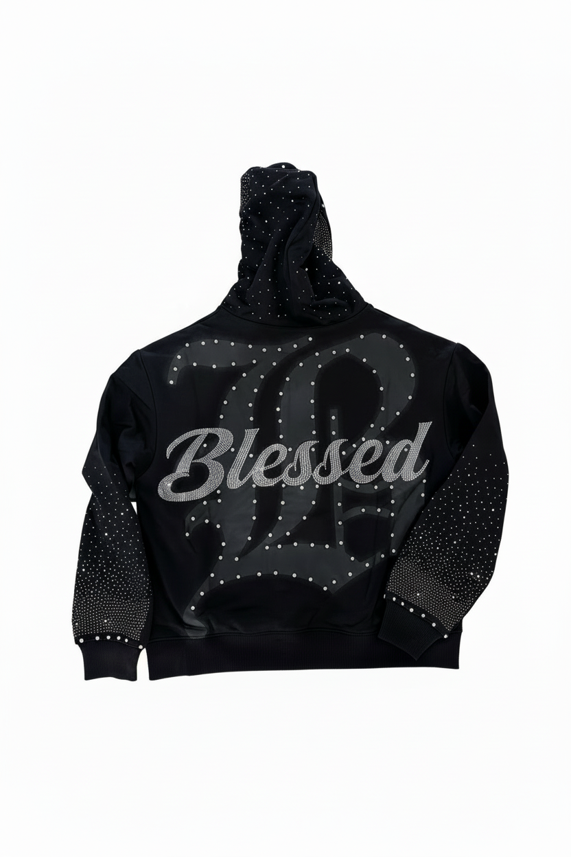 Mind Gamez - Blessed Angel Rhinestone Black Hoodie