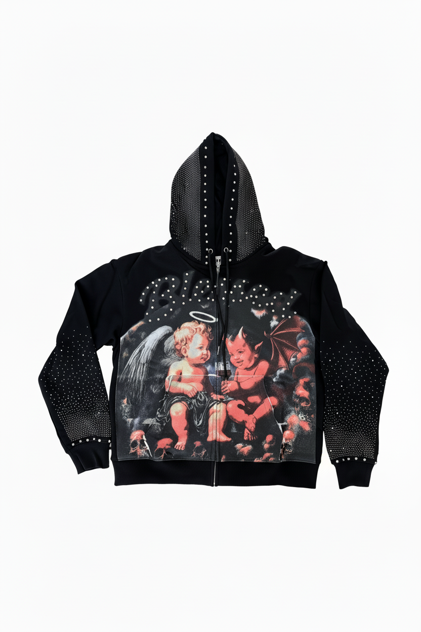 Mind Gamez - Blessed Angel Rhinestone Black Hoodie