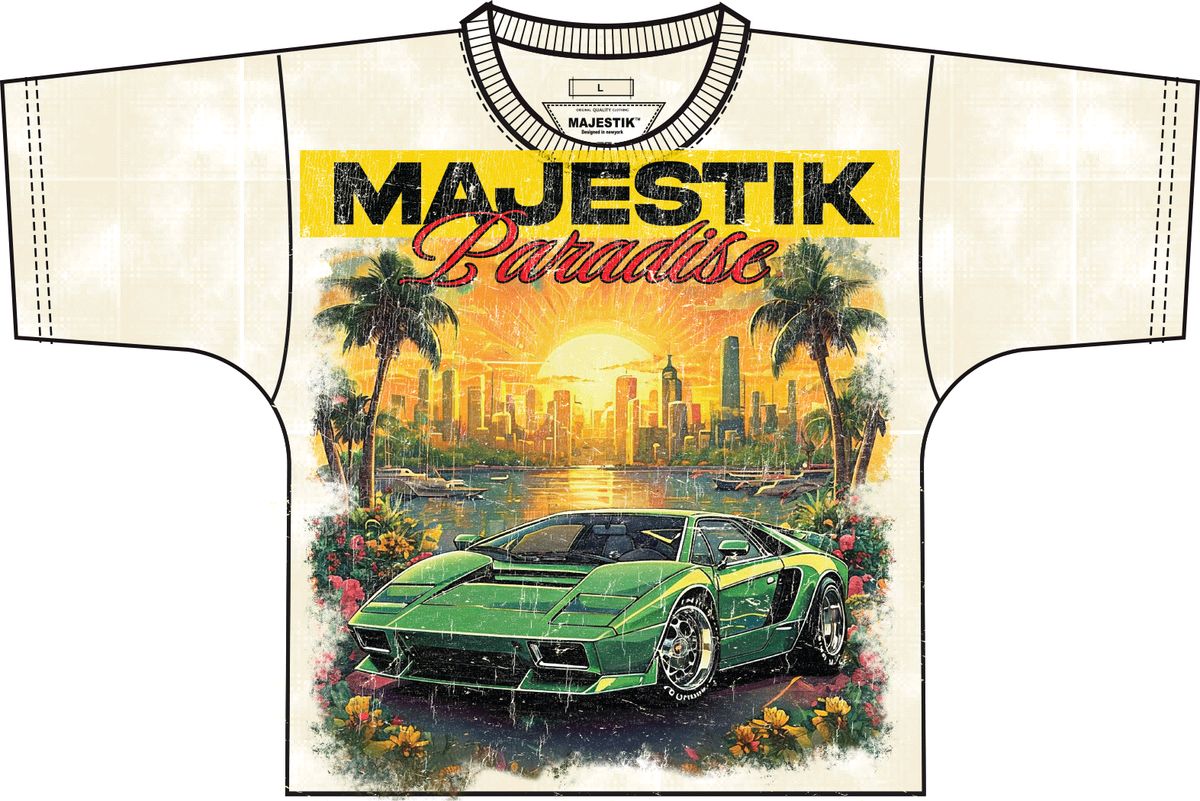 Majestik Paradice Lamborghini Eggshell Tee - Premium Graphic Streetwea
