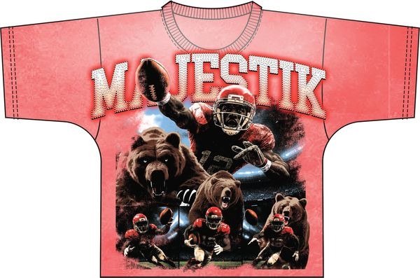 Red Rhinestone Tee - Majestik Football Bear Graphic Streetwear
