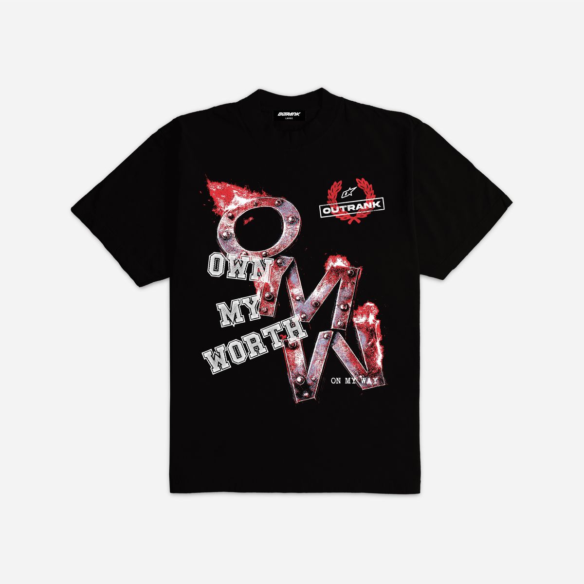 Outrank - Own My Worth Ultra Heavyweight Black Red Tee