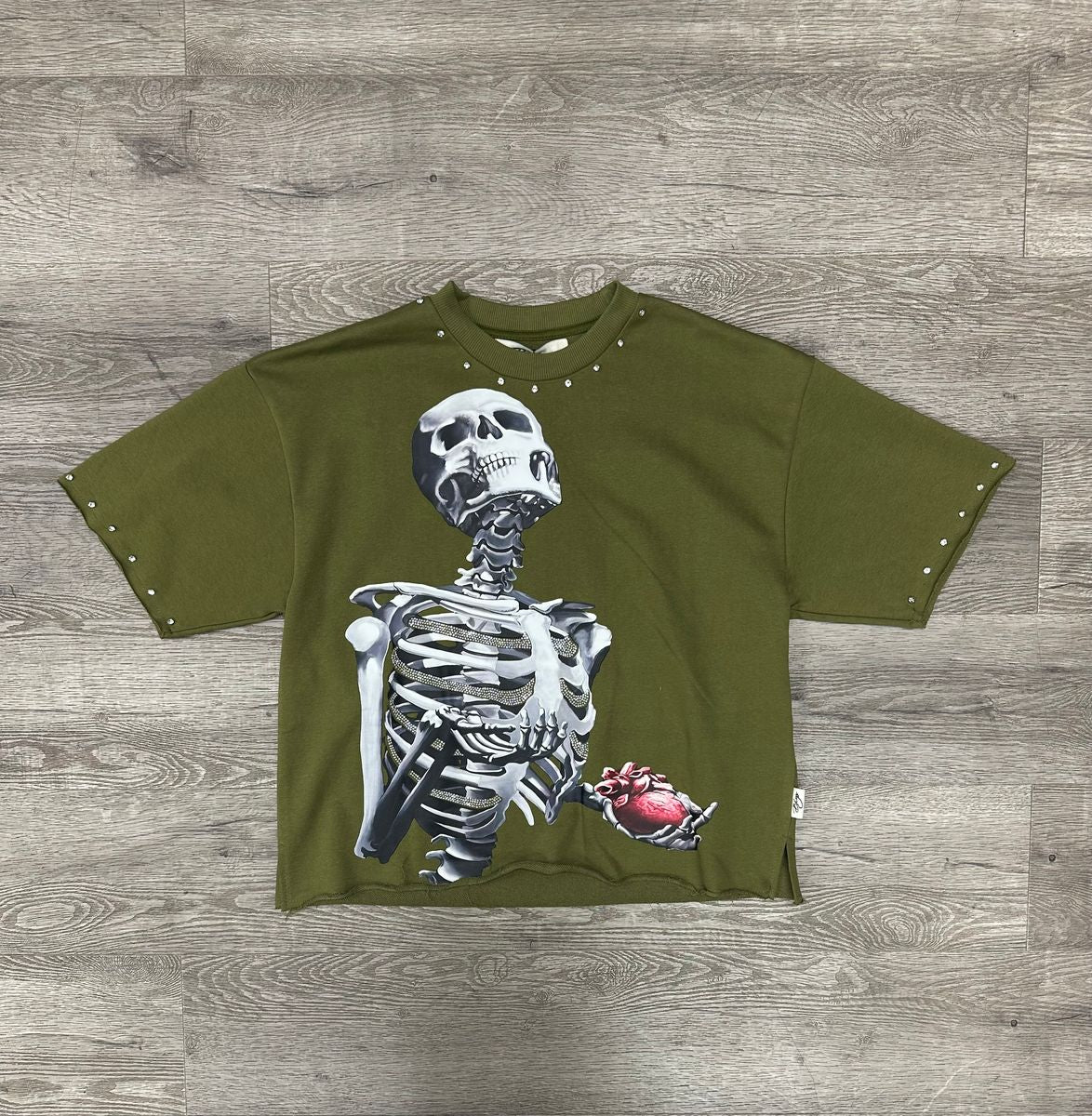 BKYS - Skeleton Olive Green Crop Tee