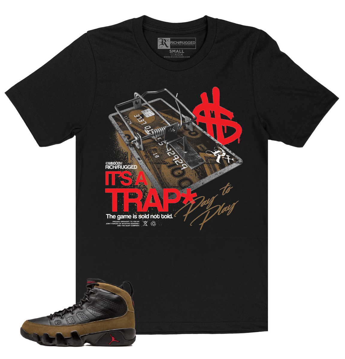 Jordan 9 Olive Shirt Rich - It’s A Trap Black Shirt