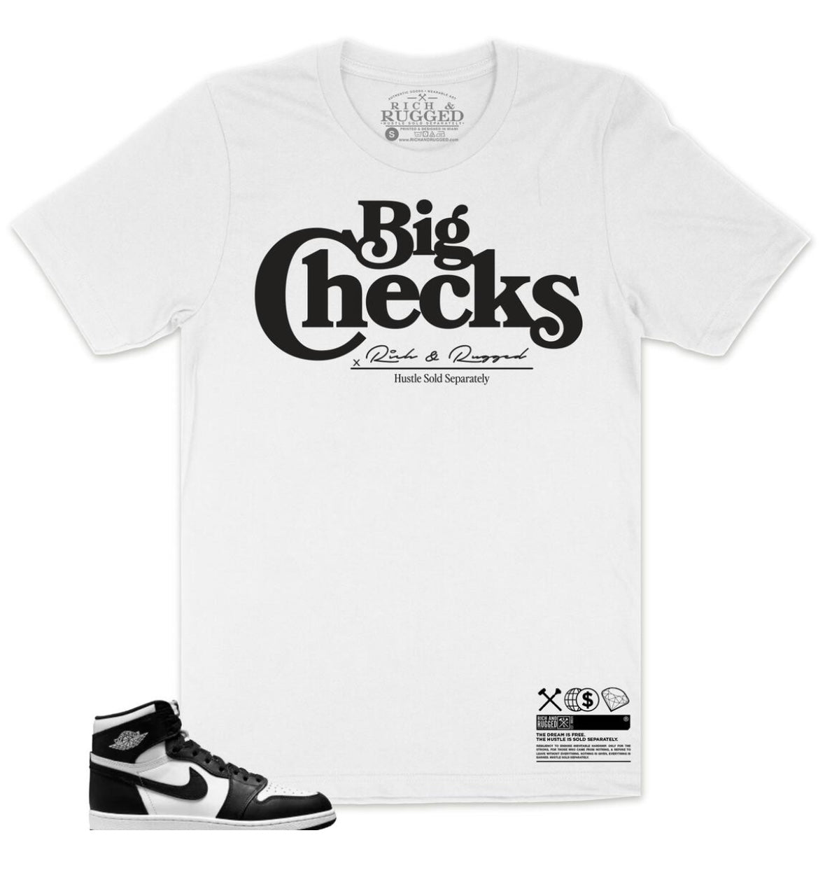 Rich & Rugged - Big Checks White Black Tee