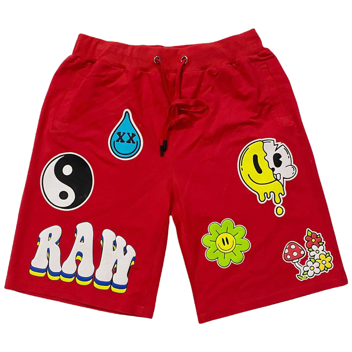 Rawalty - MEN SMILEY DRIP PUFF PRINT COTTON SHORTS - RED