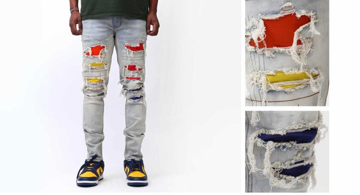 KDNK - Style 4465 Patch Red Orange Yellow Denim Jean