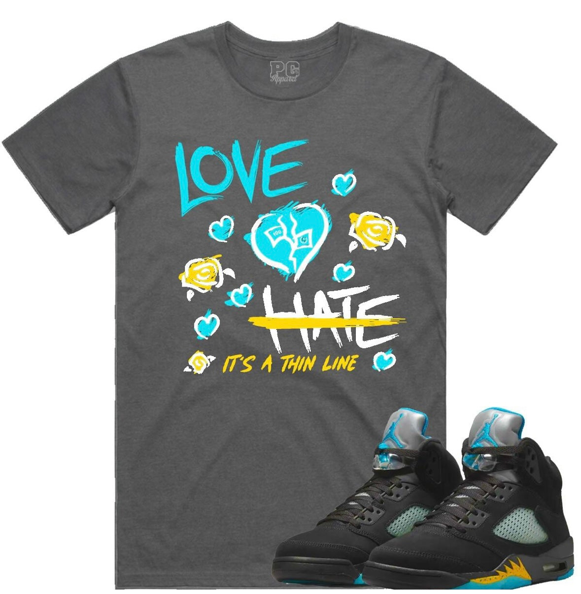 Planet Of Grapes - Love Hate Grey / Aqua Tee