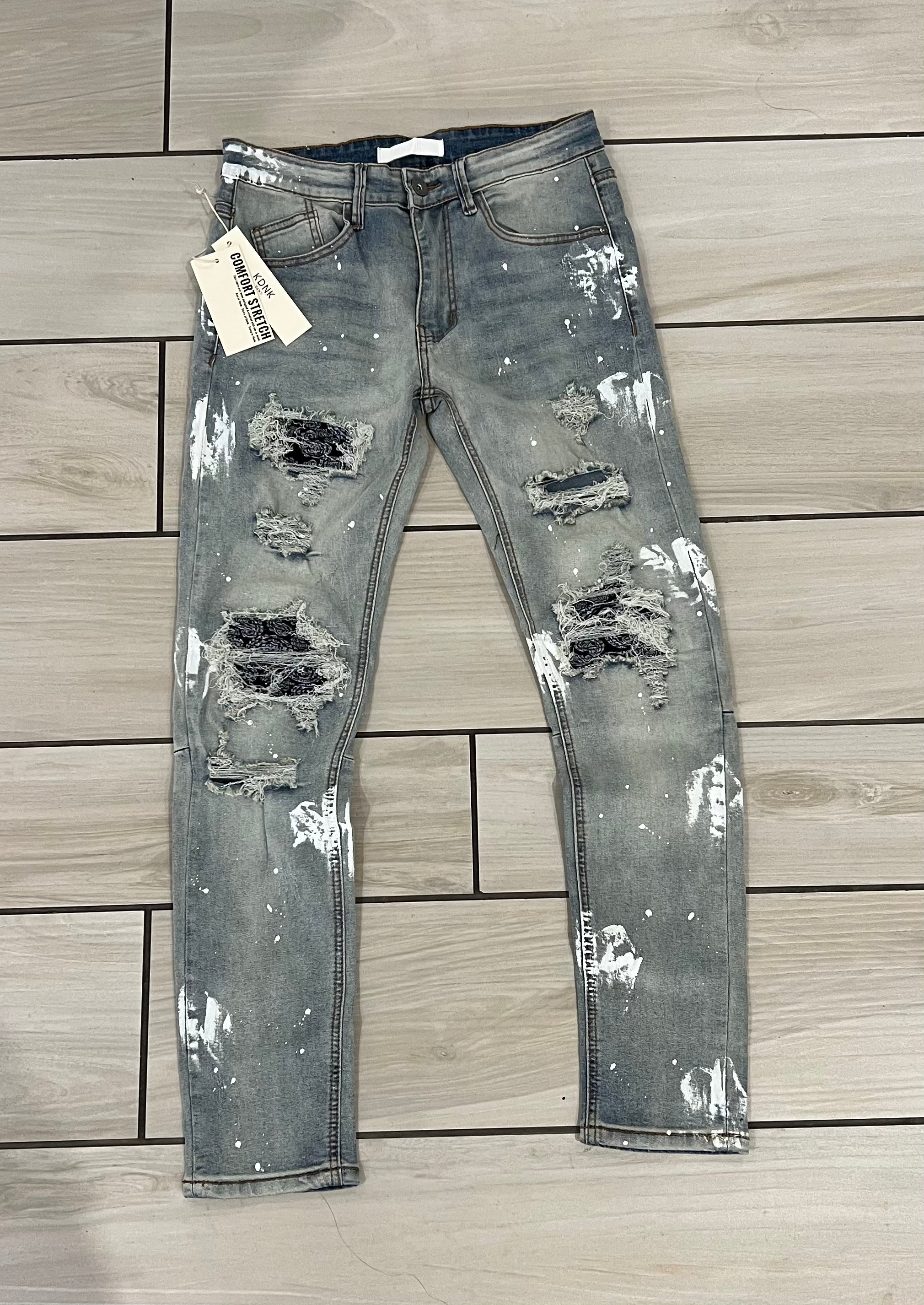 KDNK - KND4373 Blue / Black Patch Jean