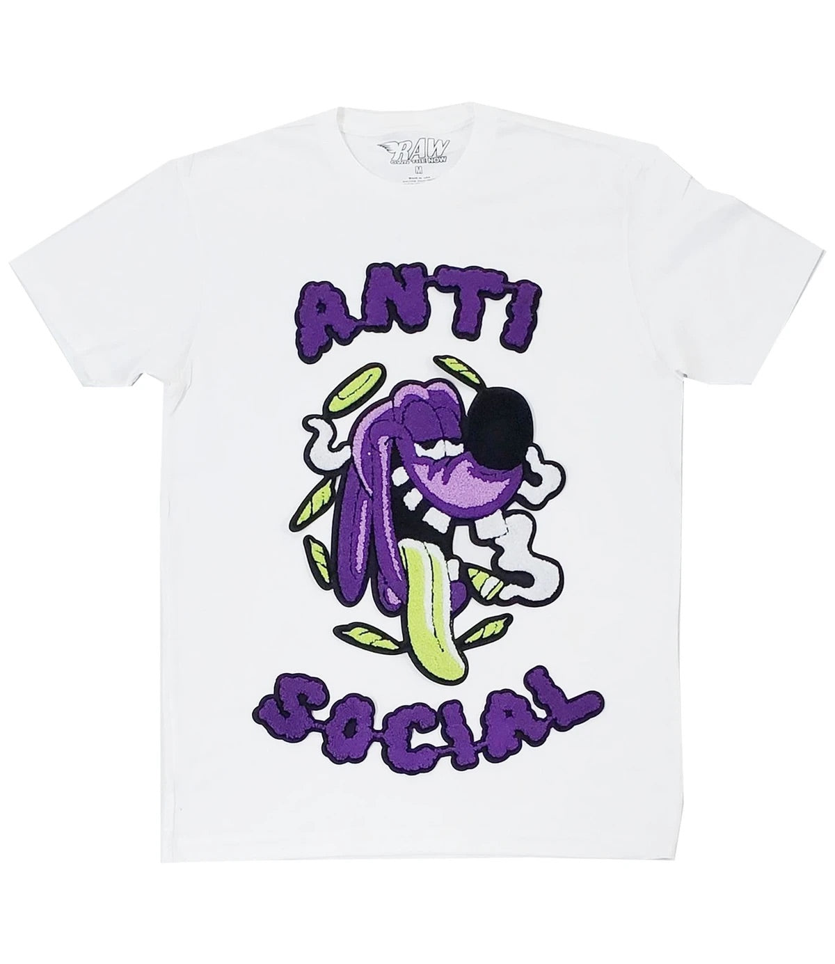 Rawalty - ANTI SOCIAL PURPLE CHENILLE CREW NECK T-SHIRTS - WHITE