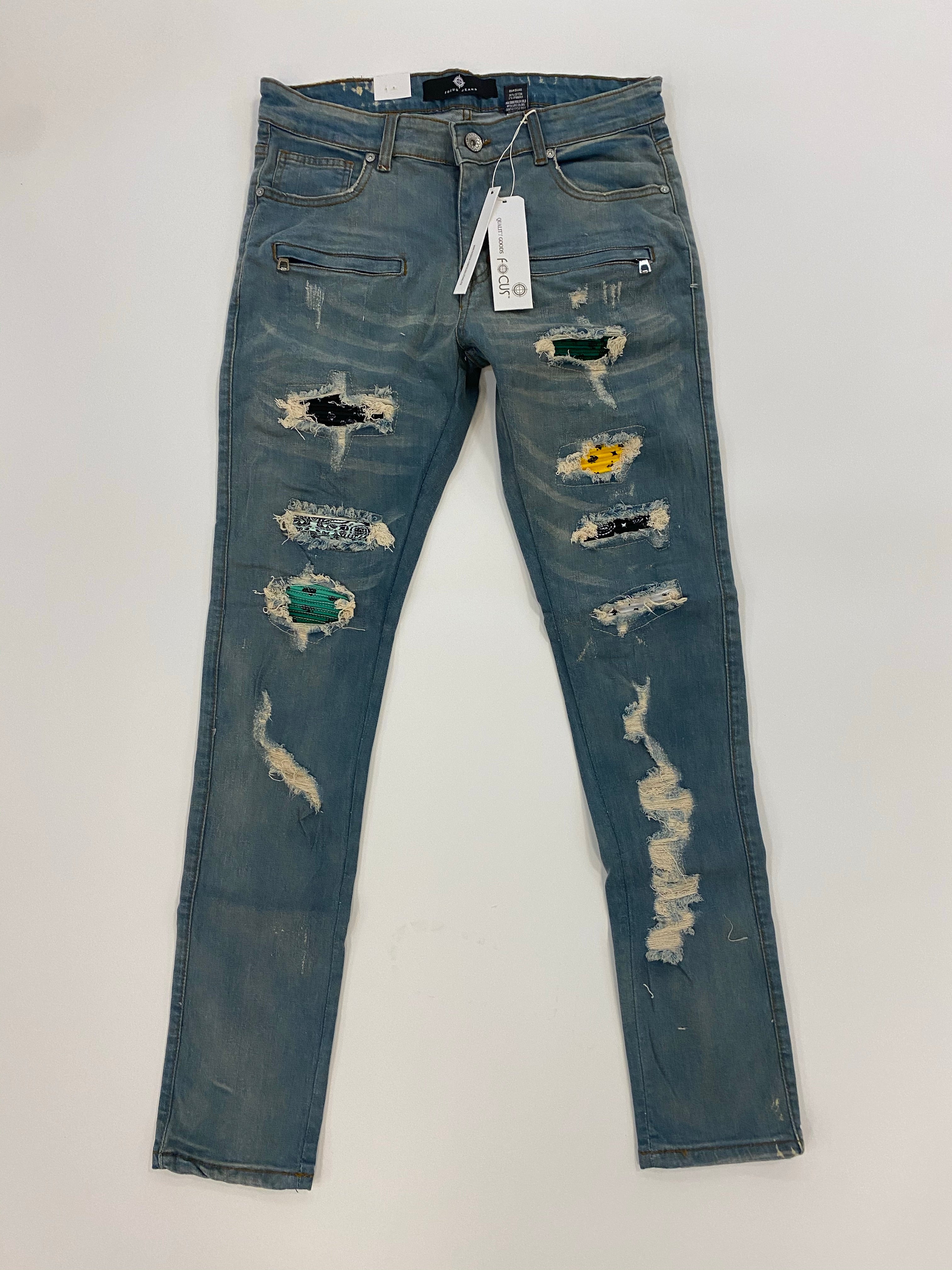 Focus - Jeans Denim Green Yellow Black