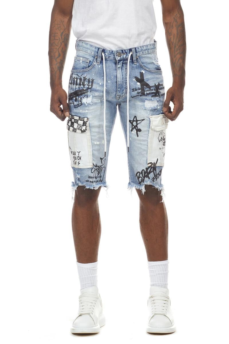 Smoke Rise - FASHION DOODLE CARGO UTILITY DENIM SHORT SJS21388WEB