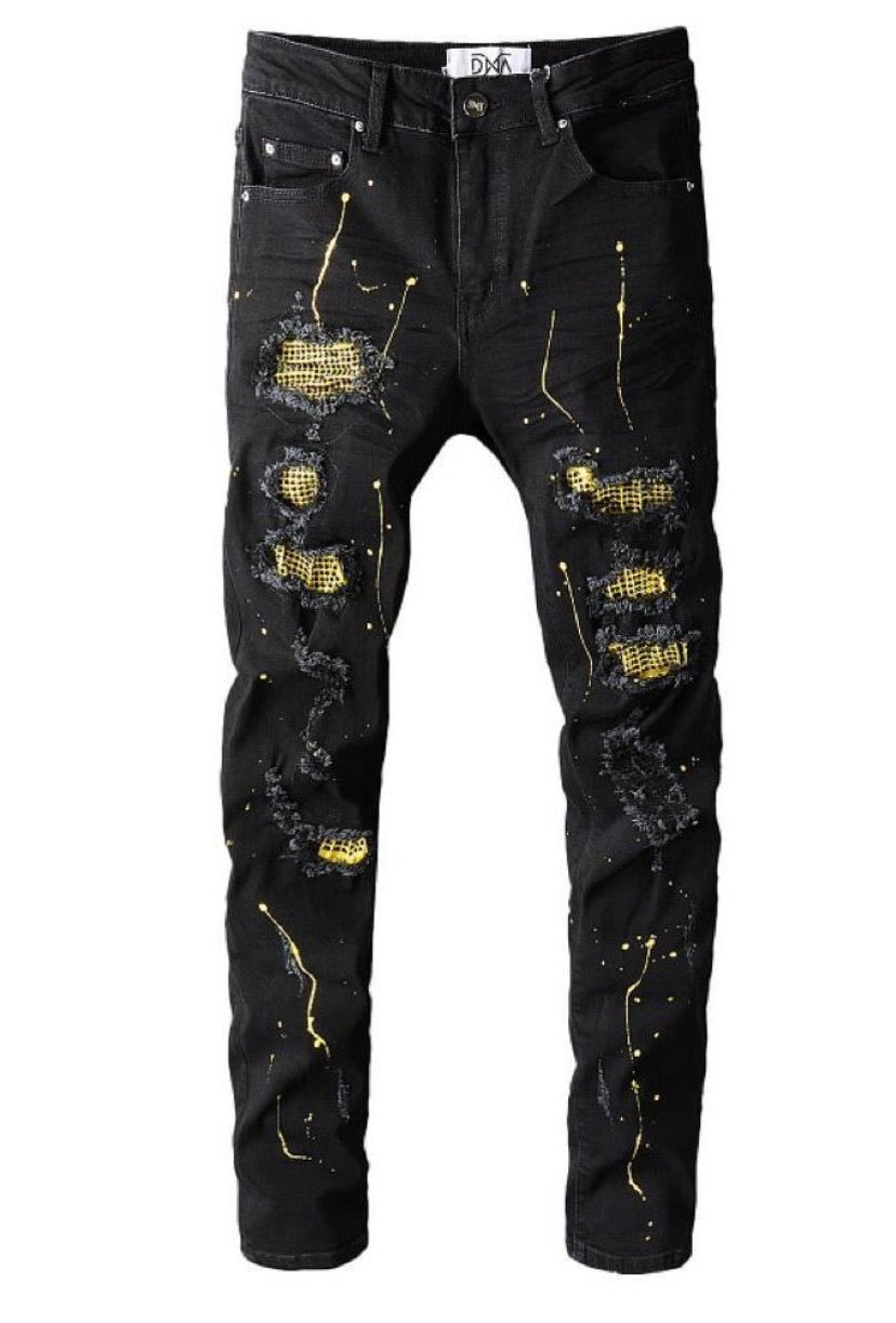 Dna - Jeans Black / Yellow Patch Rhinestone Jean