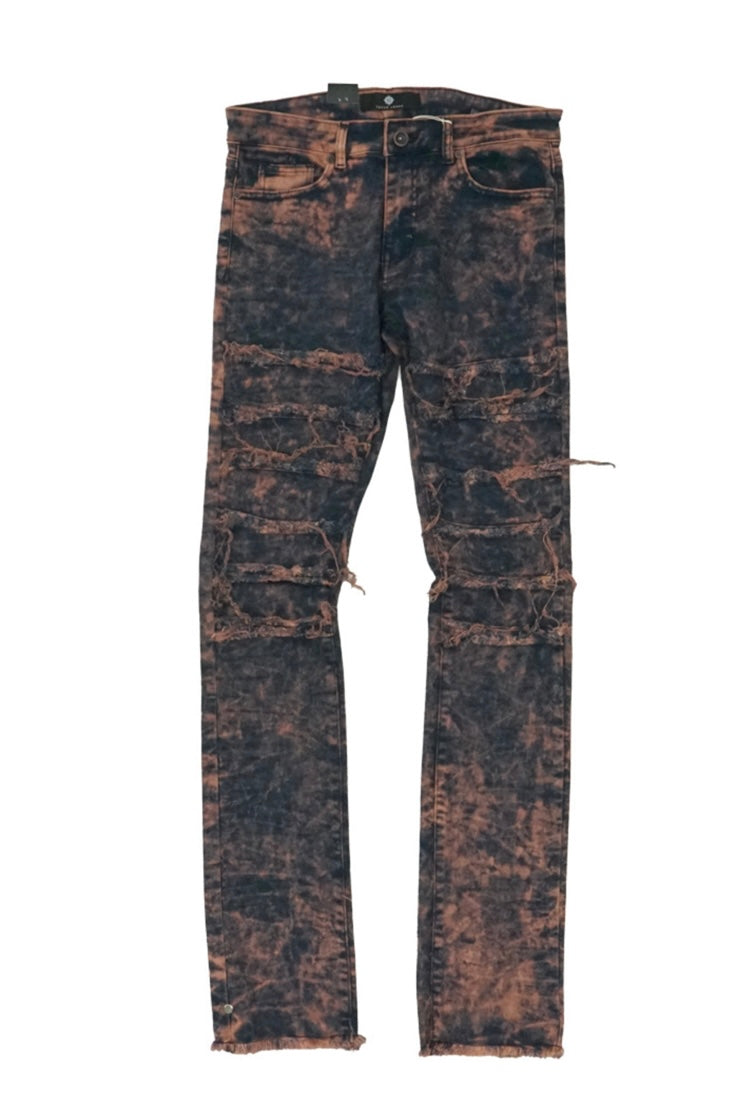 Focus - Stacked Denim Maroon Distressed 3363