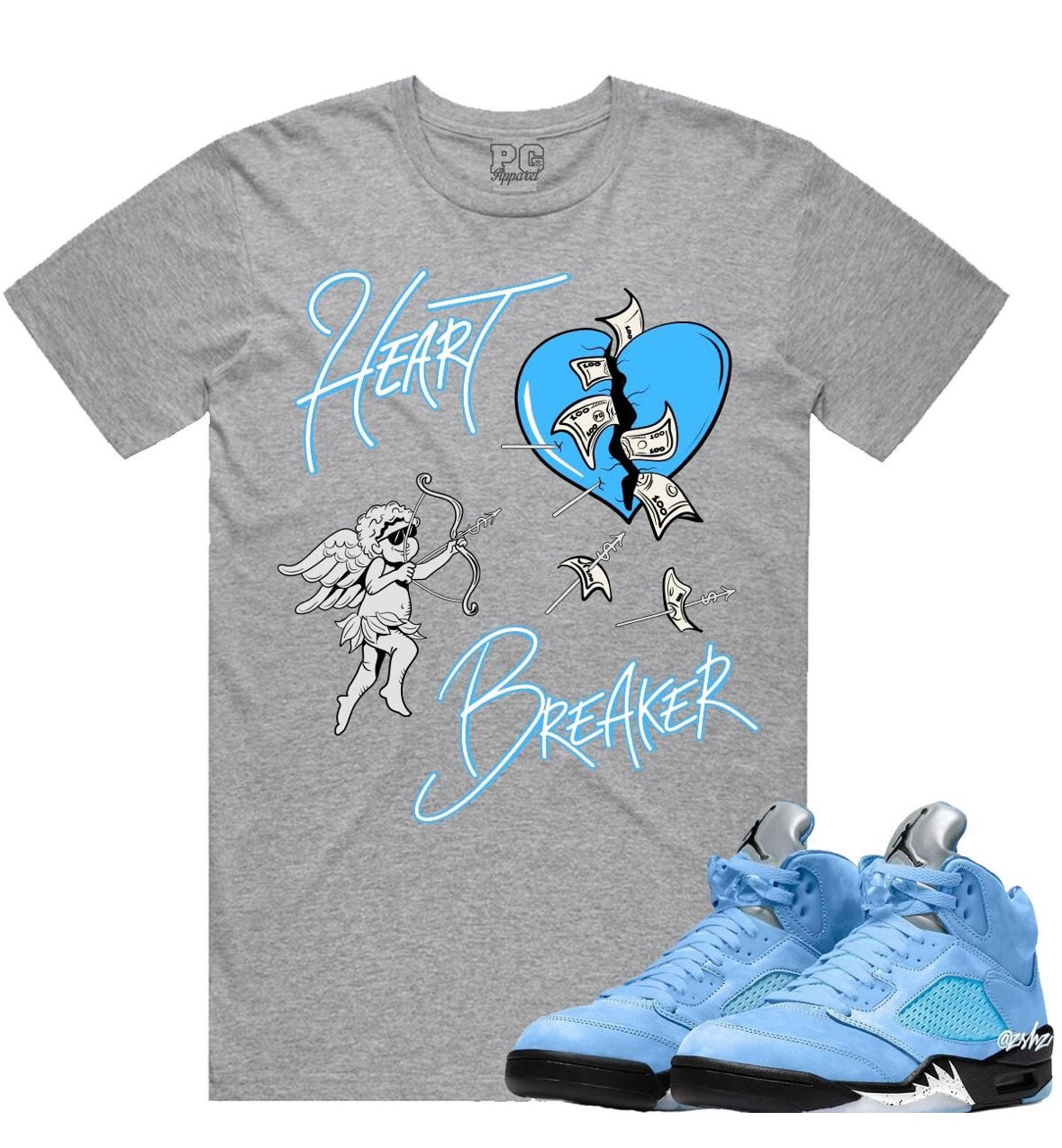 Jordan 5 UNC 5s Shirt Heart Breaker - Grey Sky Blue Tee
