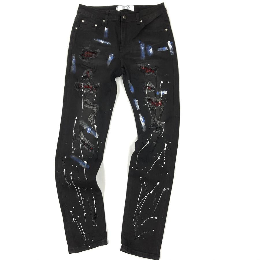 Dna Jeans - Black Red Ripped Jeans