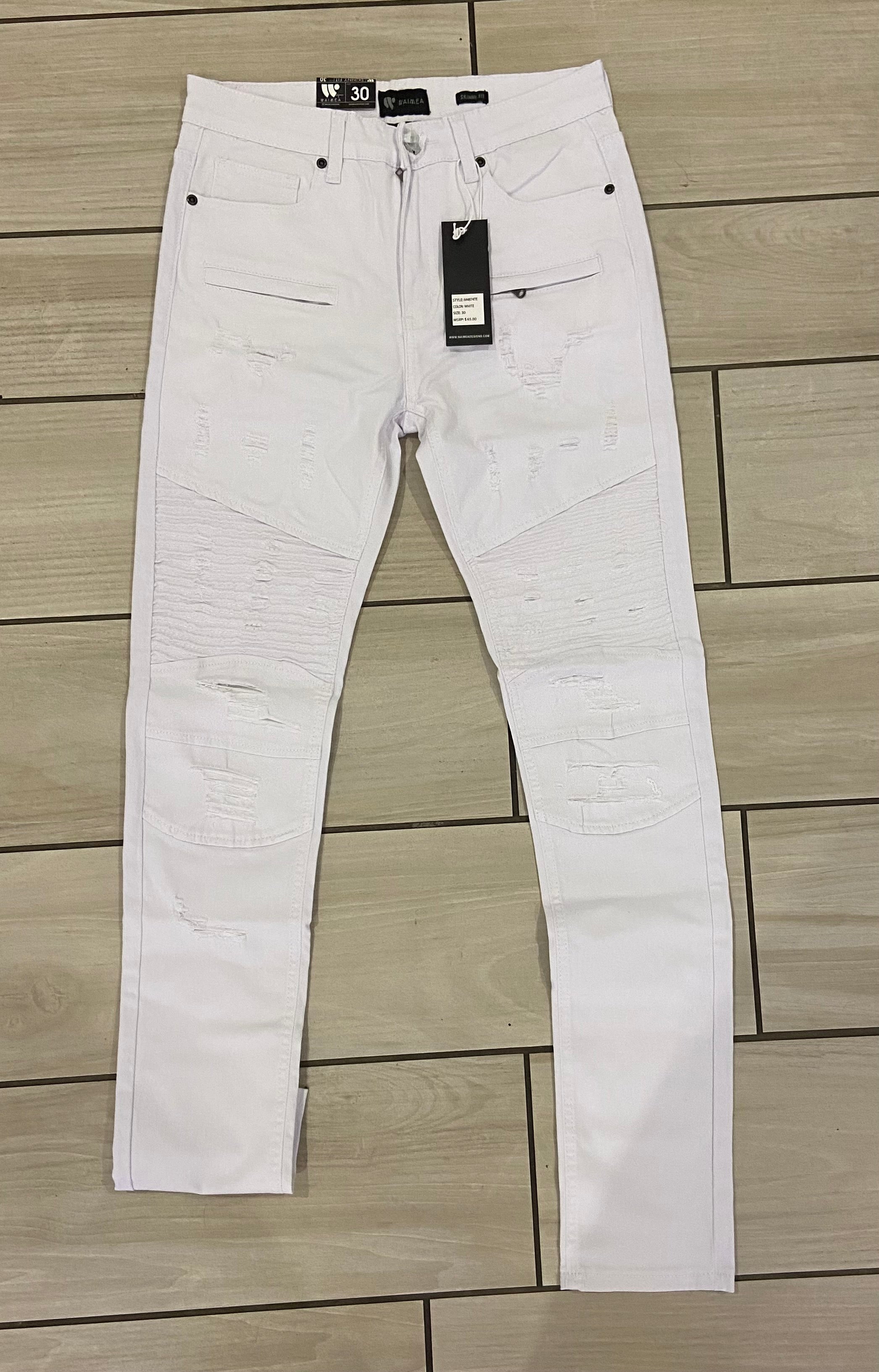 Waimen - M4874TE White Biker Jean