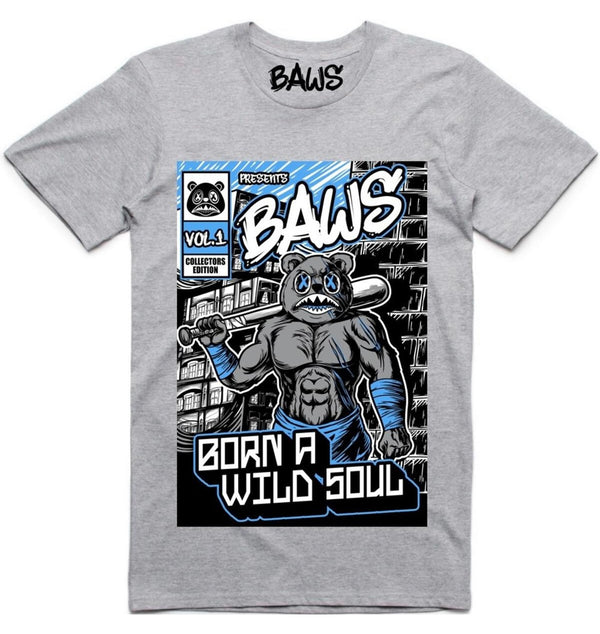 Baws - UNC Comic Baws Grey / Black / Sky Blue Tee
