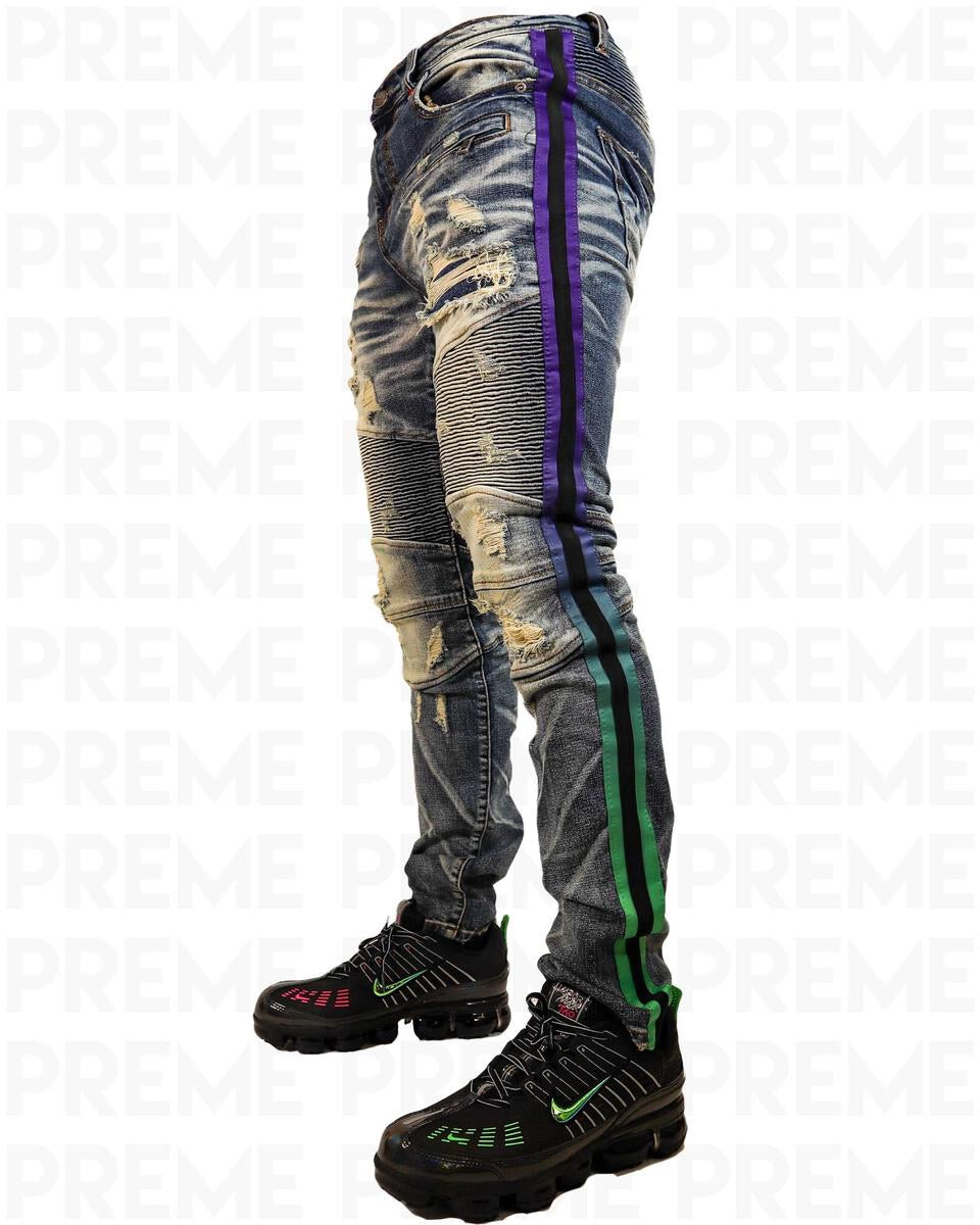 Preme - Jeans Purple / Black / Green Stripe Jean
