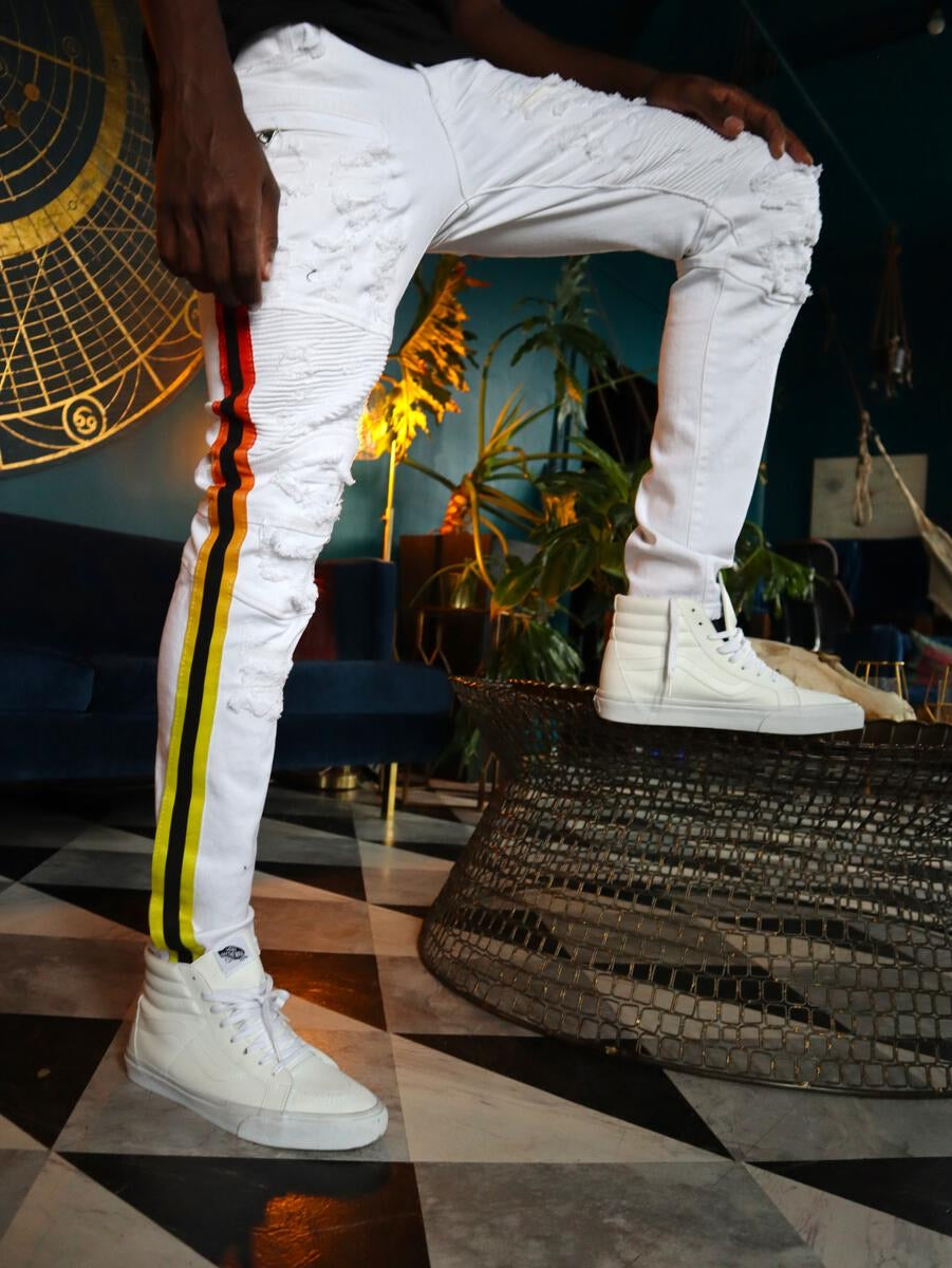Preme - Jeans White Red / Yellow Stripe Jean