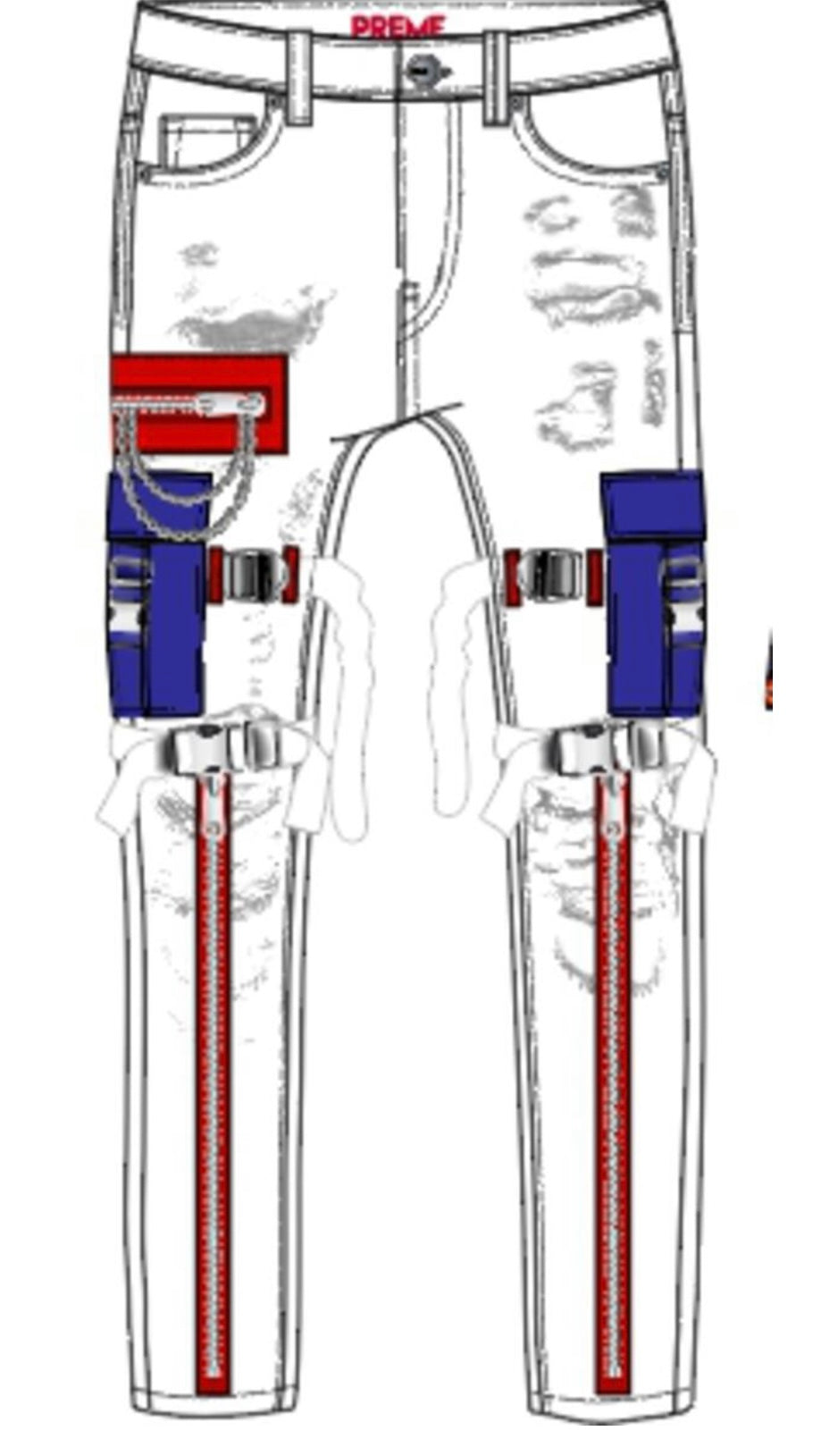 Preme - PR-WB-829 WHITE utility Jean