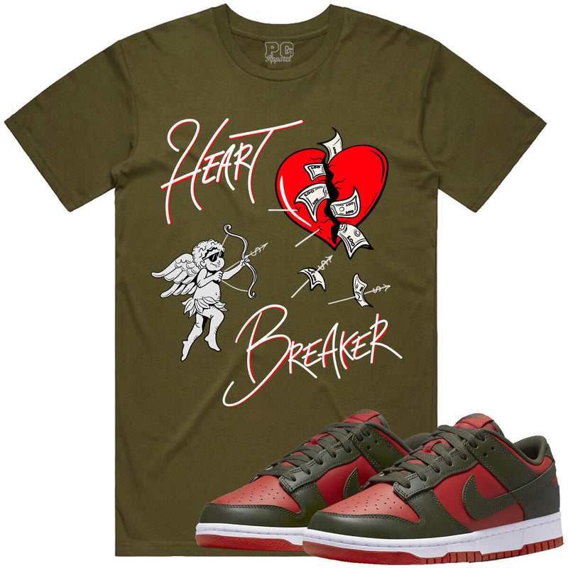 Miami Hurricane Dunk Heart Breaker - Olive Green Red Tee