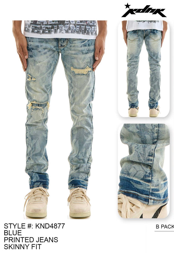 KDNK - KND4877 Blue Printed Skinny Blue Jean