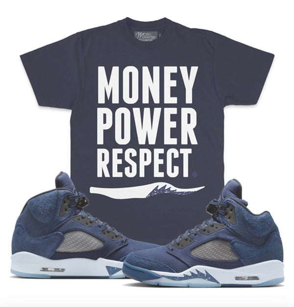 Jordan 5 Retro Georgetown T Shirt Million - Money Power Respect Navy Shirt