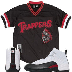 Jordan 12 Taxi Flip 12s Jersey Million - Trappers - Red on Black Jersey