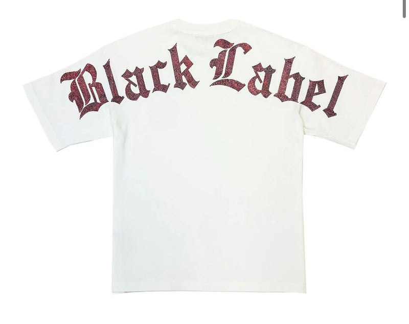 Black Label - Rhinestone White Red Bling Tee