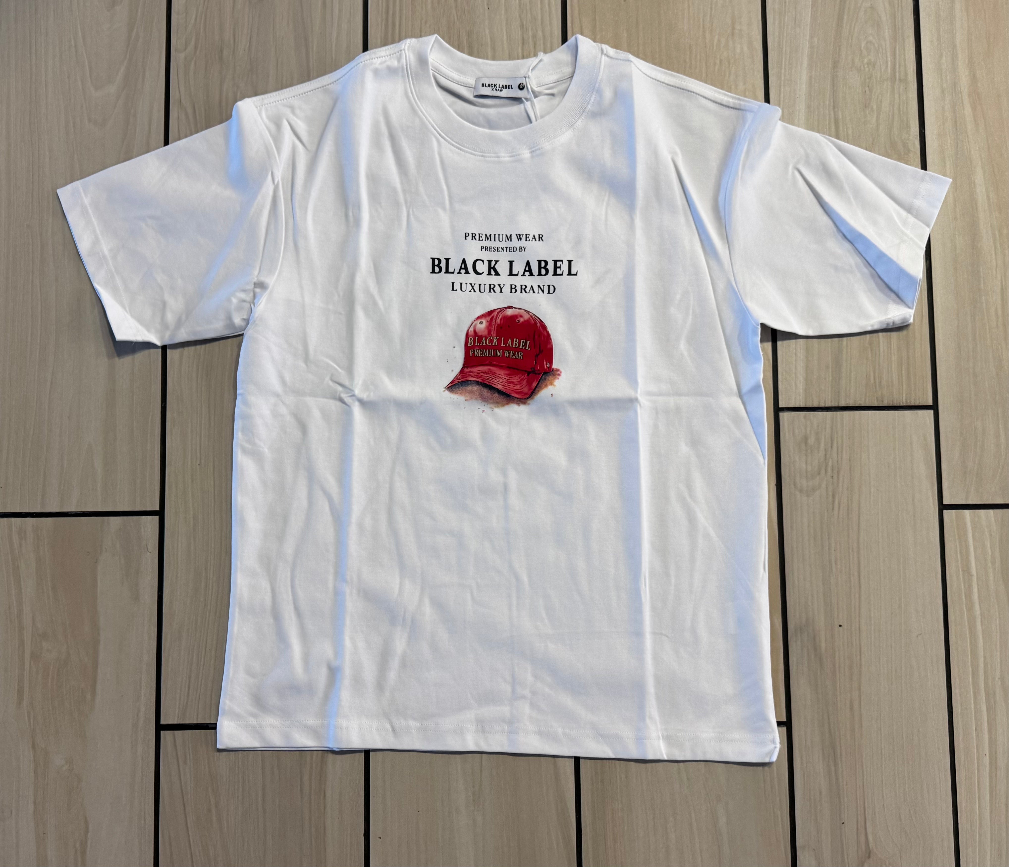 Black Label - Premium Red Hat White Tee