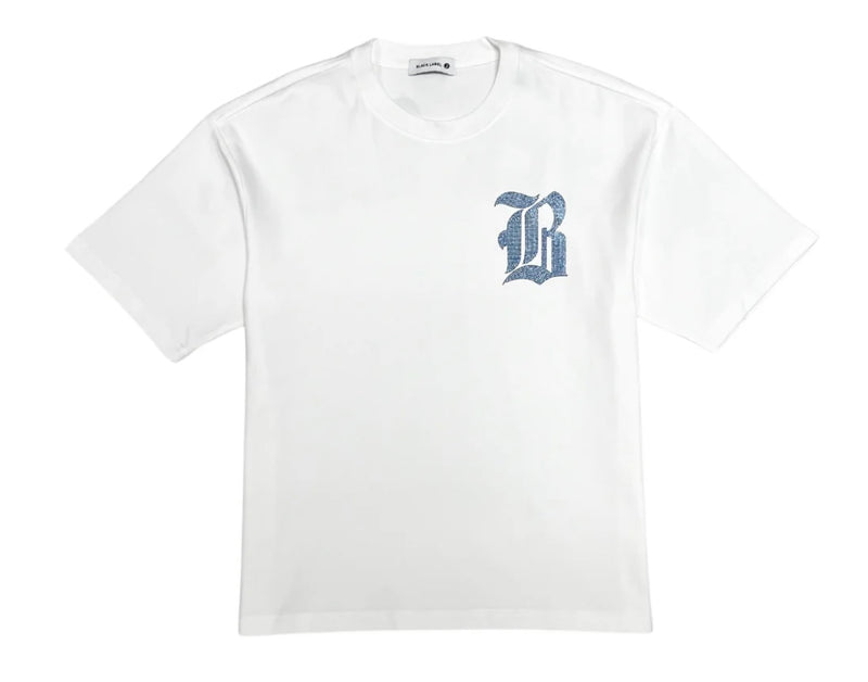 Black Label - Rhinestone White Sky Blue Tee
