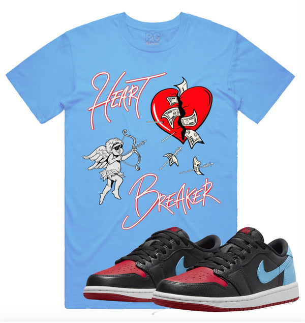 Jordan 1 UNC Chicago 1s Shirt Heart Breaker Sky Blue Red Tee