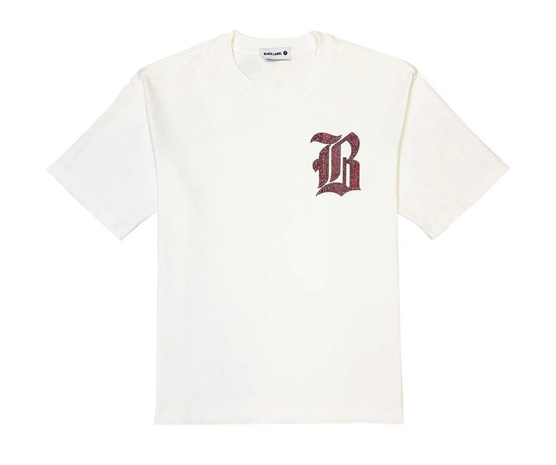 Black Label - Rhinestone White Red Bling Tee
