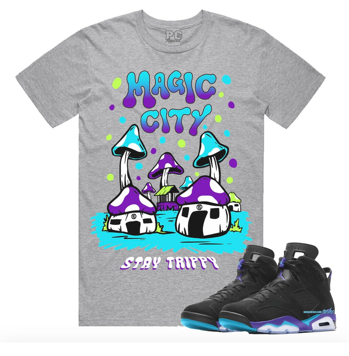 Planet Of The Grapes - Magic City Grey Tee Jordan 6 Aqua