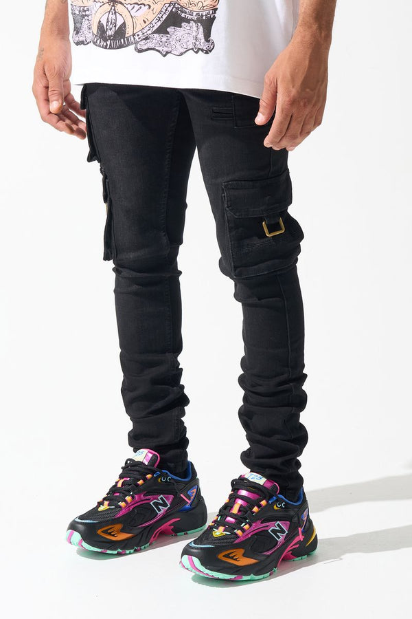 Serenede - PANTHERA Waxhed Black Cargo Jeans