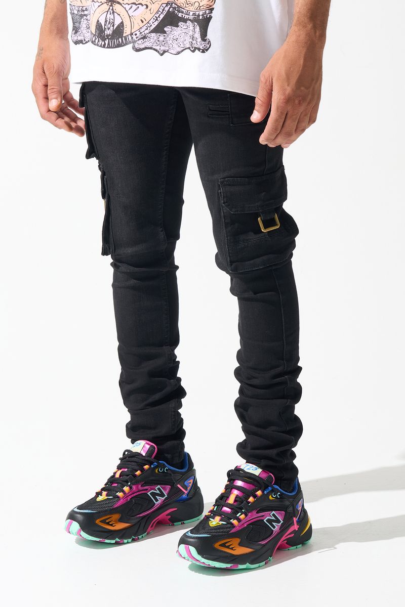 Serenede - PANTHERA Waxhed Black Cargo Jeans